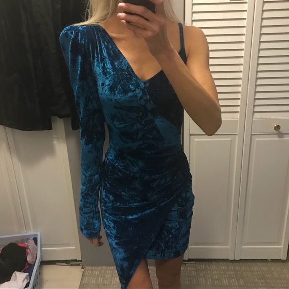 NWT crushed velvet one shoulder mini dress slip - Picture 3 of 5